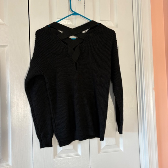 🖤 Luna Moon Black Knit Crisscross Back Sweater | Size L - Picture 2 of 3